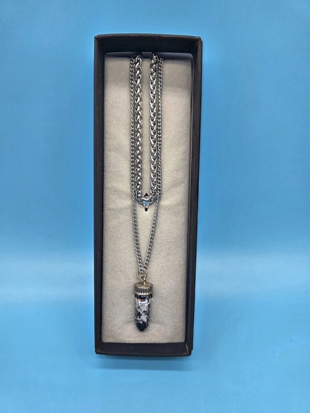 Linea Uomo Pendant Necklace in Silver & Black Stainless Steel Set